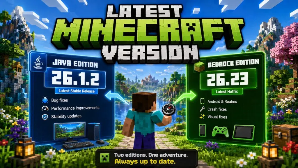 Minecraft launcher showing 26.3 release candidate installation option with snapshots enabled