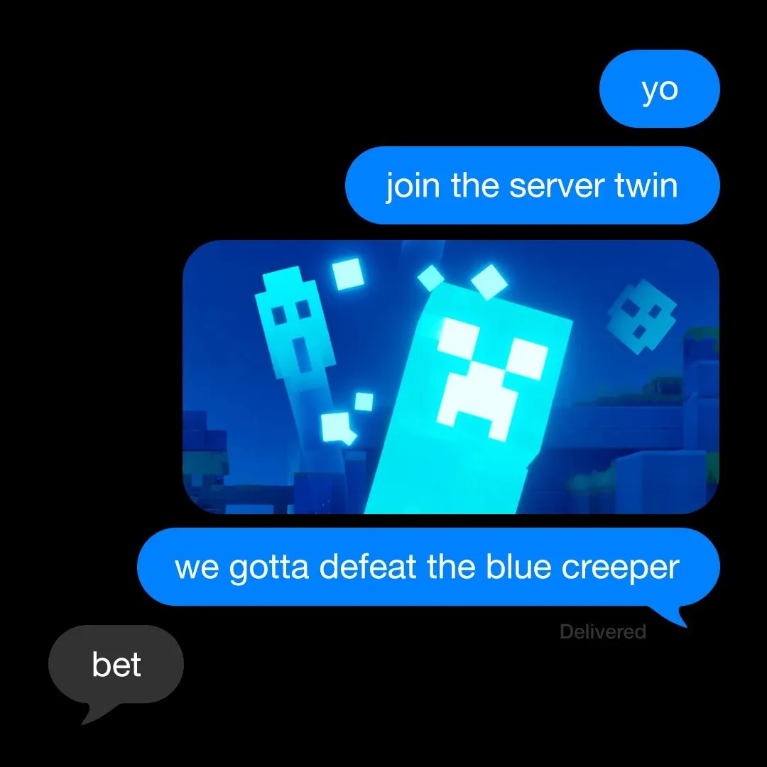 Giant blue creeper towering over players at a Tokyo Game Show Minecraft booth