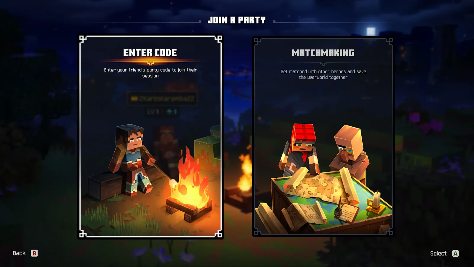 Four players in Minecraft Dungeons II standing together in a dungeon corridor